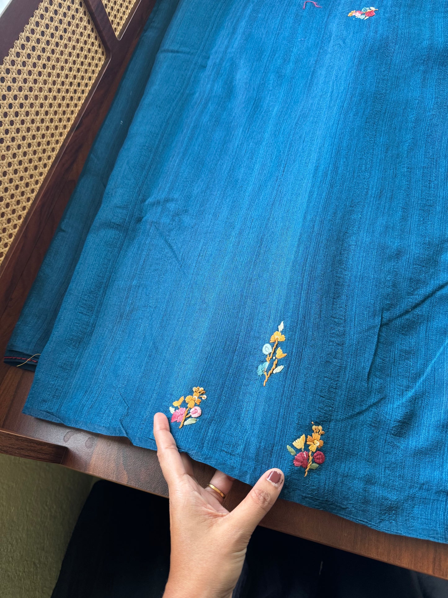 Kosa Tussar Hand Embroidery Saree - Blue