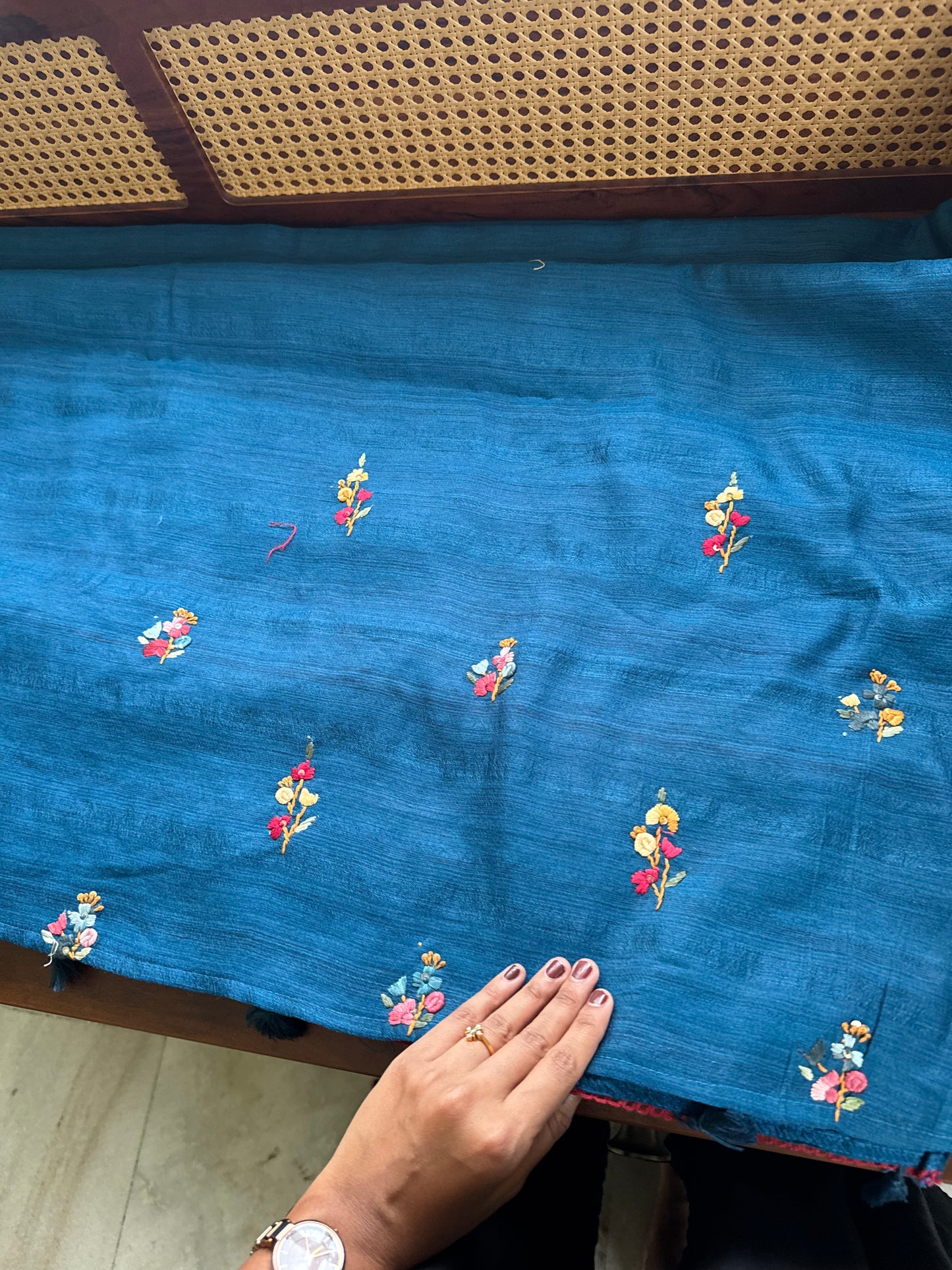 Kosa Tussar Hand Embroidery Saree - Blue