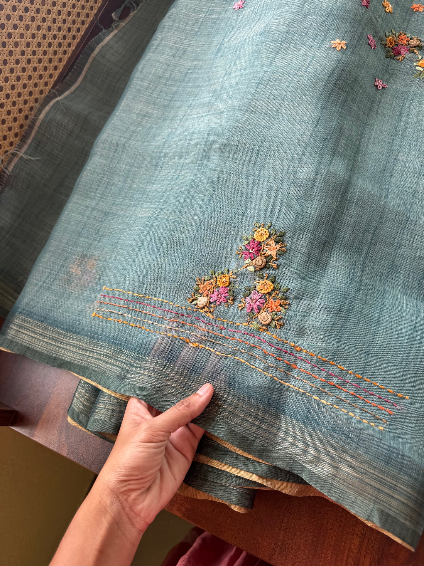 Premium Tissue Linen Sarees with heavy blouse - Blue