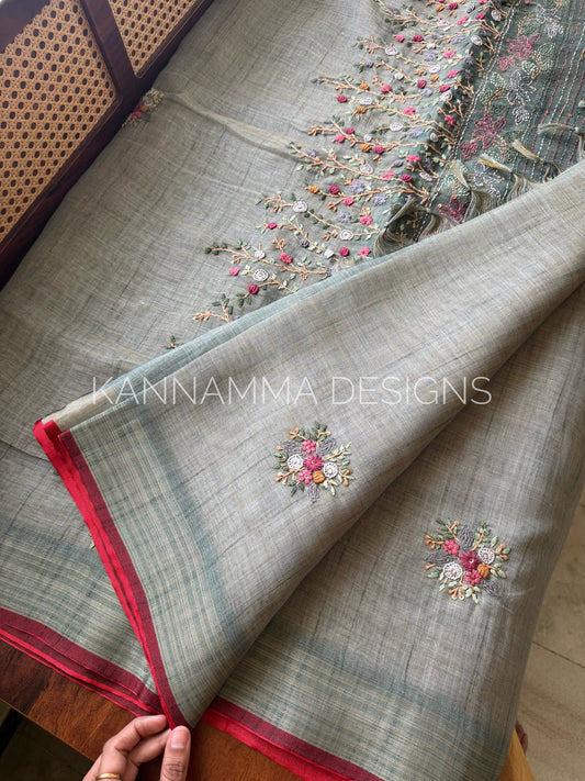 Premium Tissue Linen Sarees -Sage Green