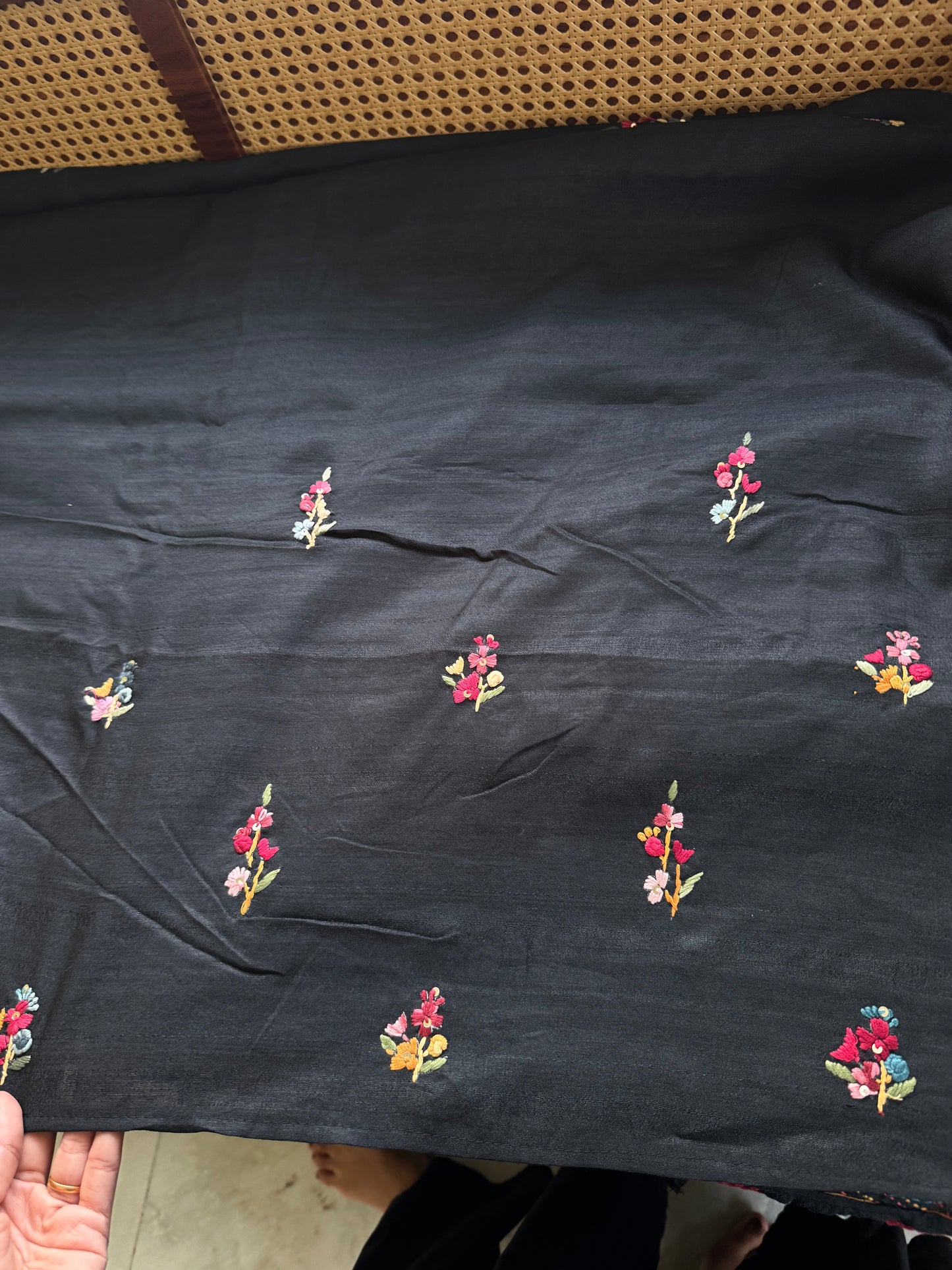 Kosa Tussar Hand Embroidery Saree - Black