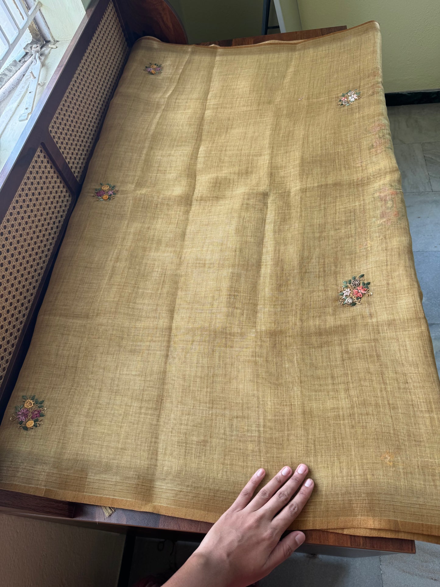 Premium Tissue Linen Sarees with heavy blouse - Henna Green