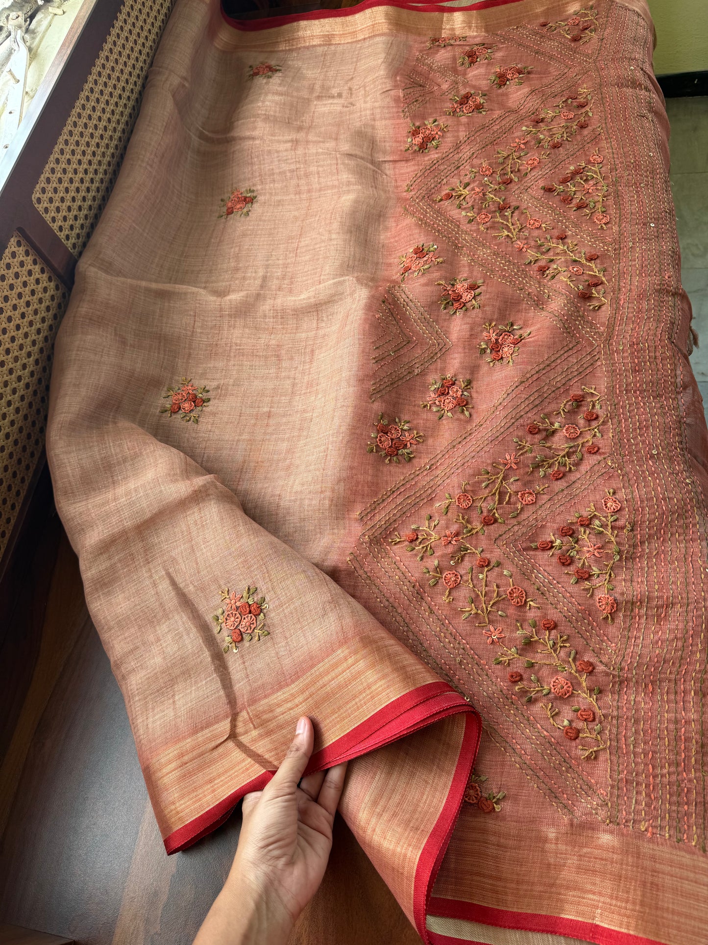 Premium Tissue Linen Sarees - Peach