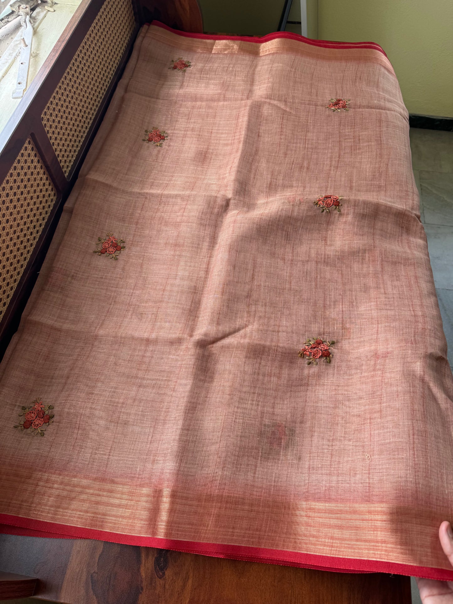 Premium Tissue Linen Sarees - Peach