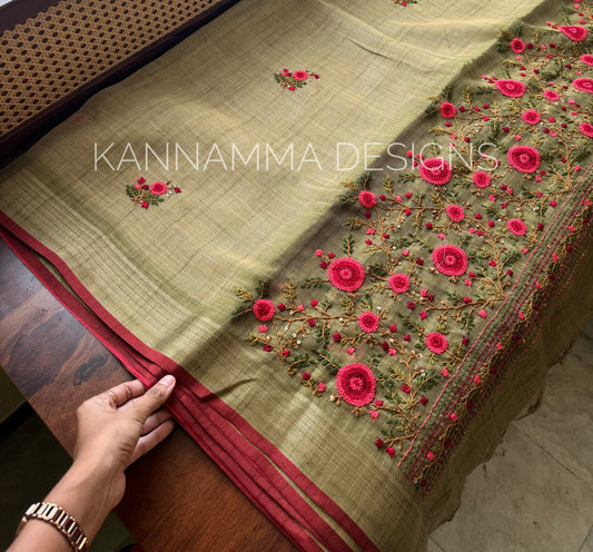 Premium Tissue Linen Sarees -Green