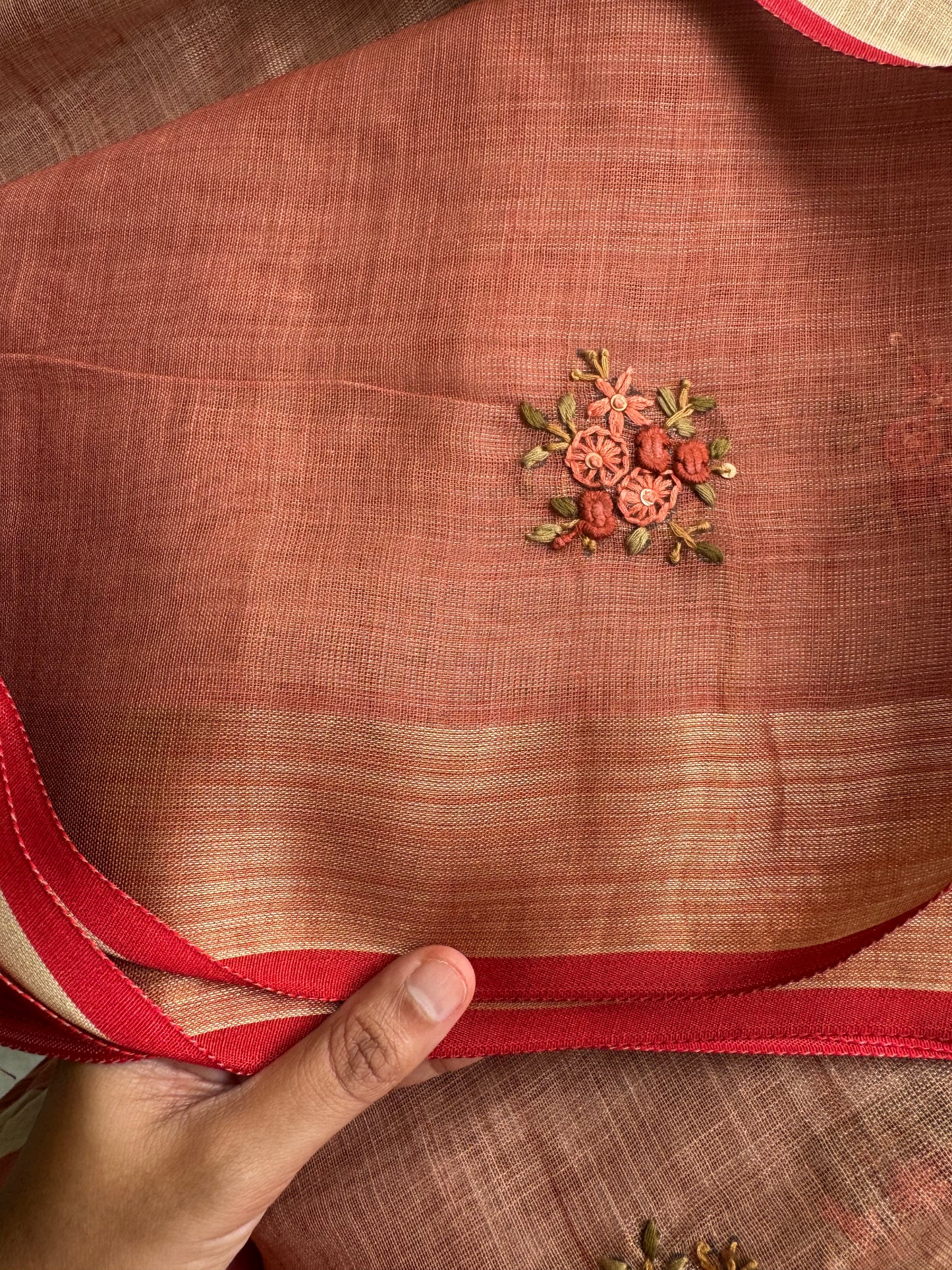 Premium Tissue Linen Sarees - Peach