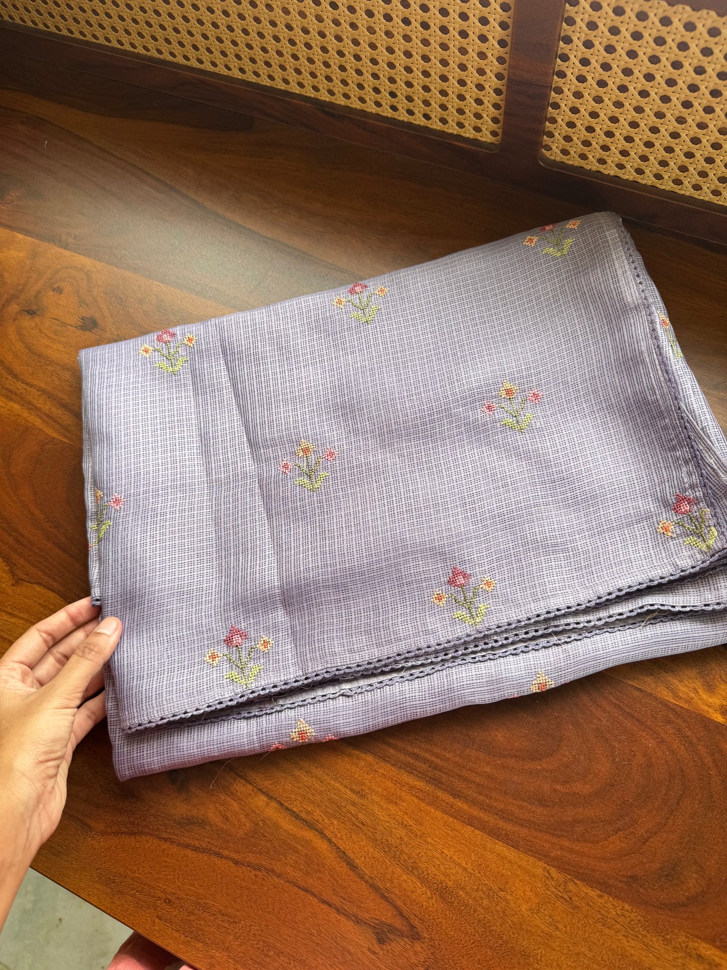 Embroidered Soft Kota Saree - Lavender