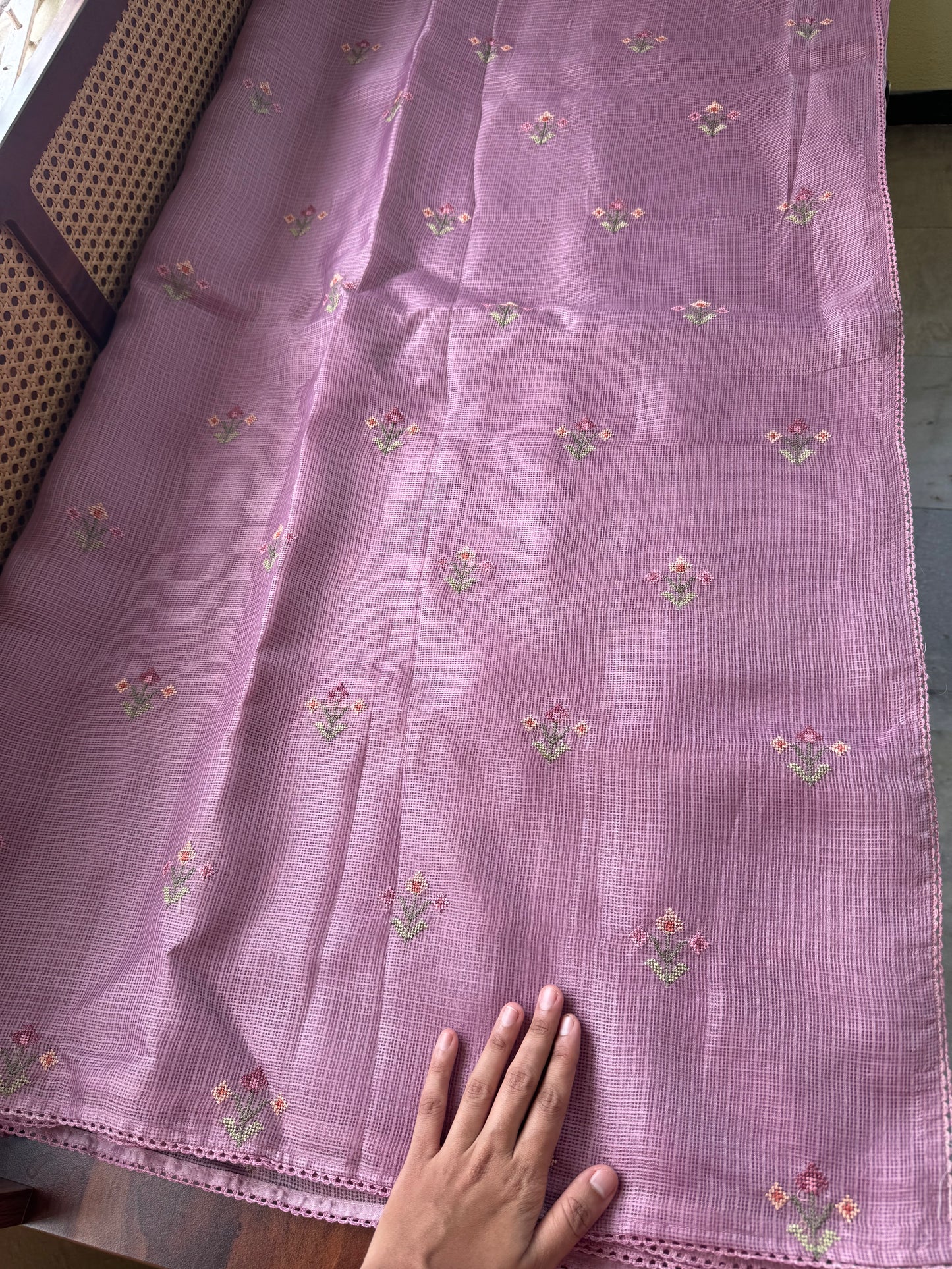 Embroidered Soft Kota Saree - Lilac