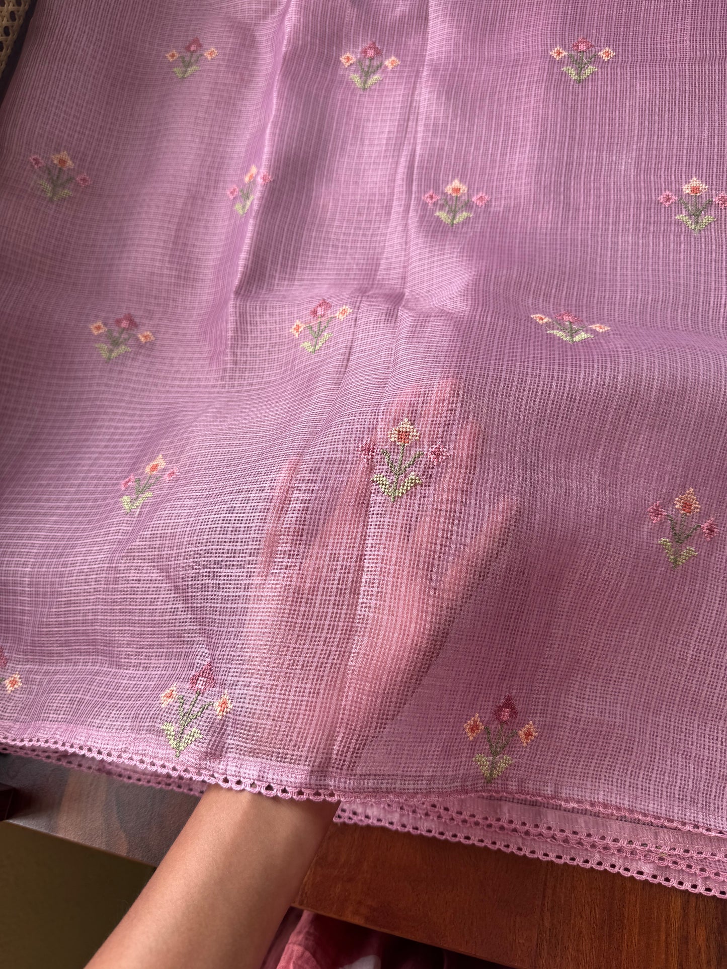 Embroidered Soft Kota Saree - Lilac