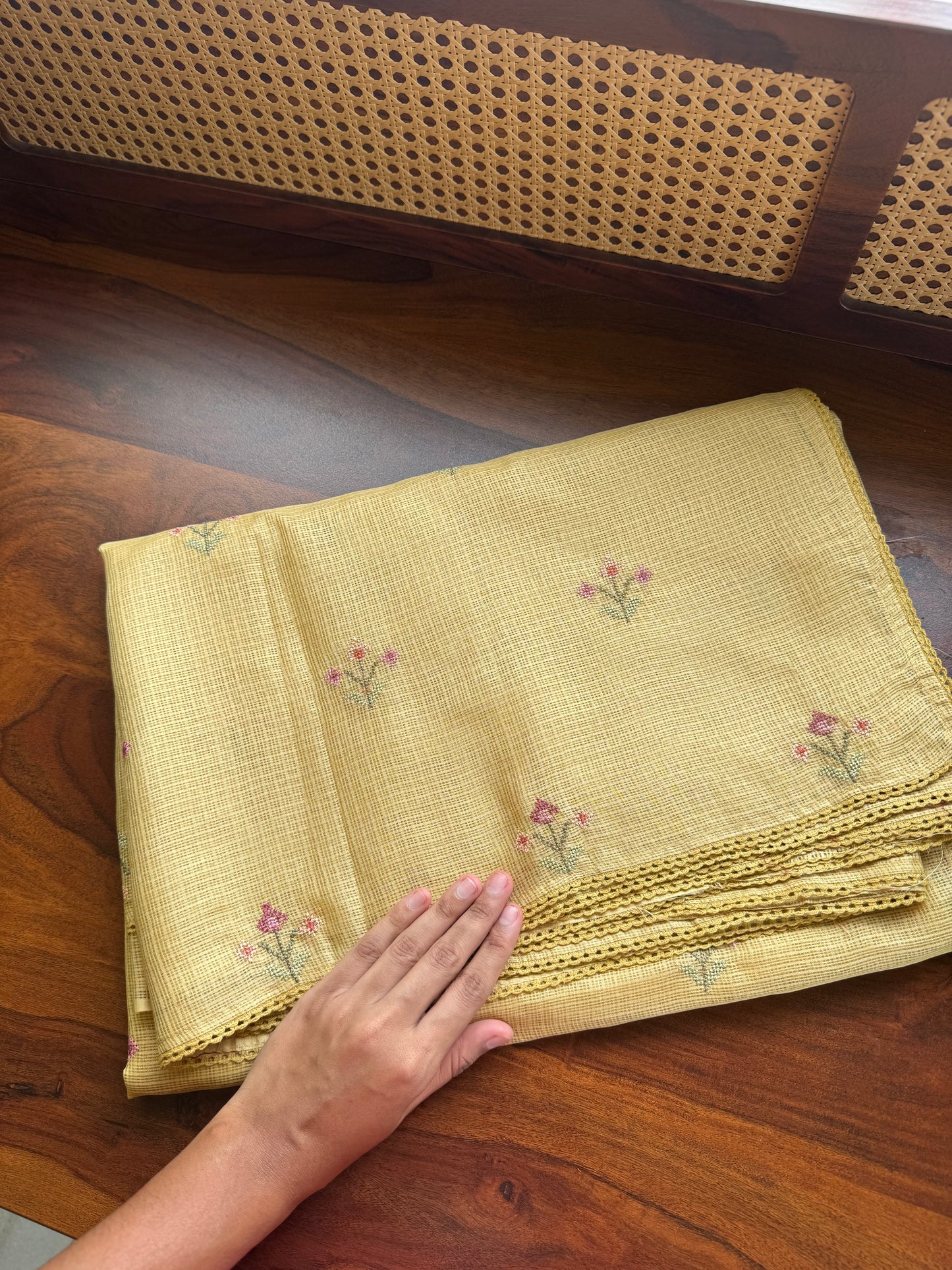 Embroidered Soft Kota Saree - Yellow