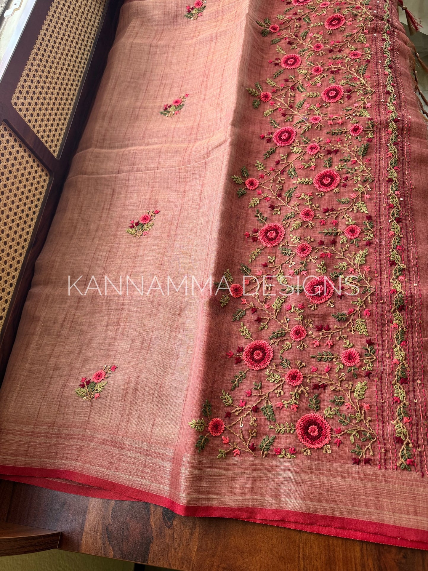 Premium Tissue Linen Sarees -Peach