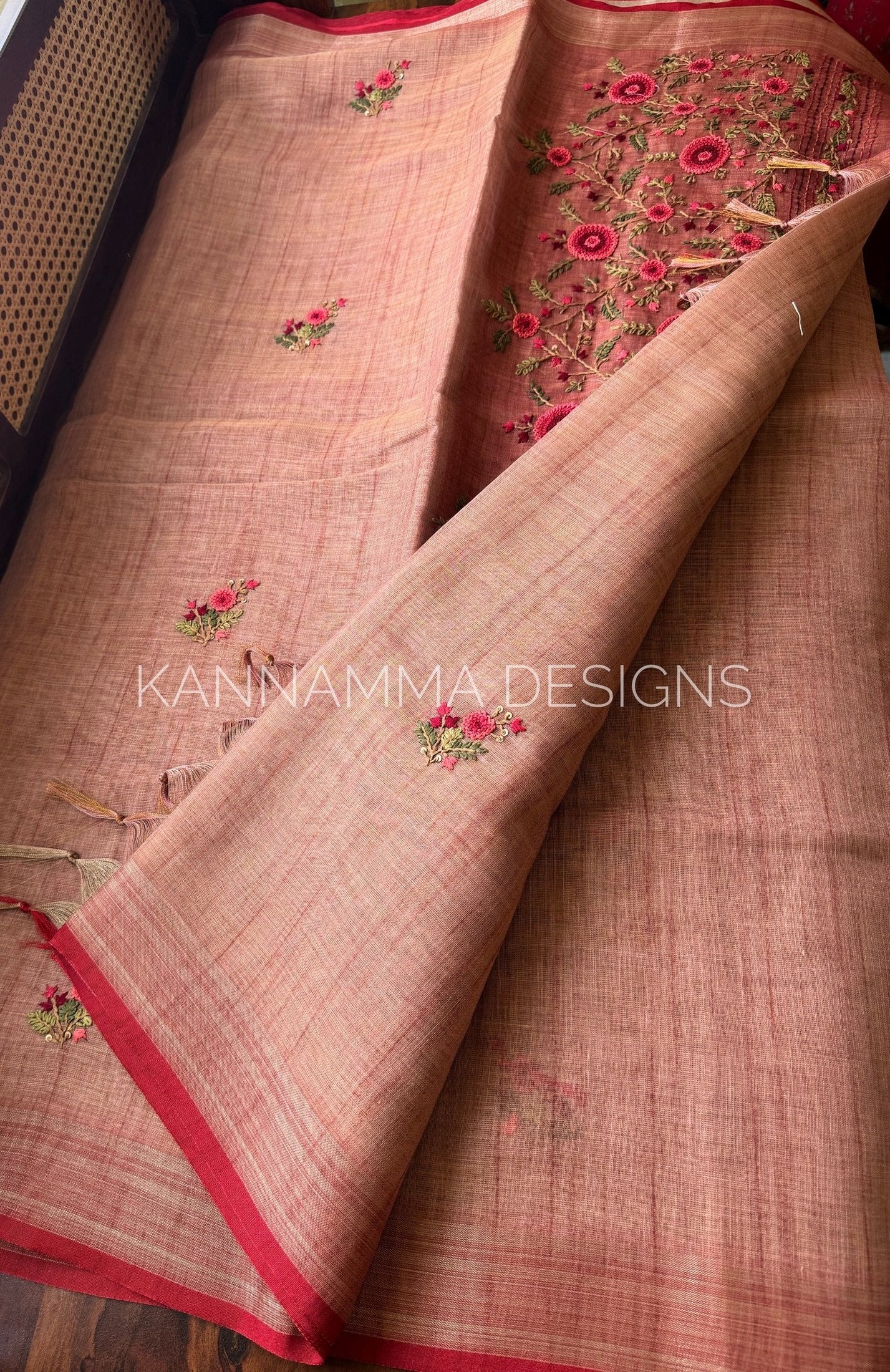 Premium Tissue Linen Sarees -Peach