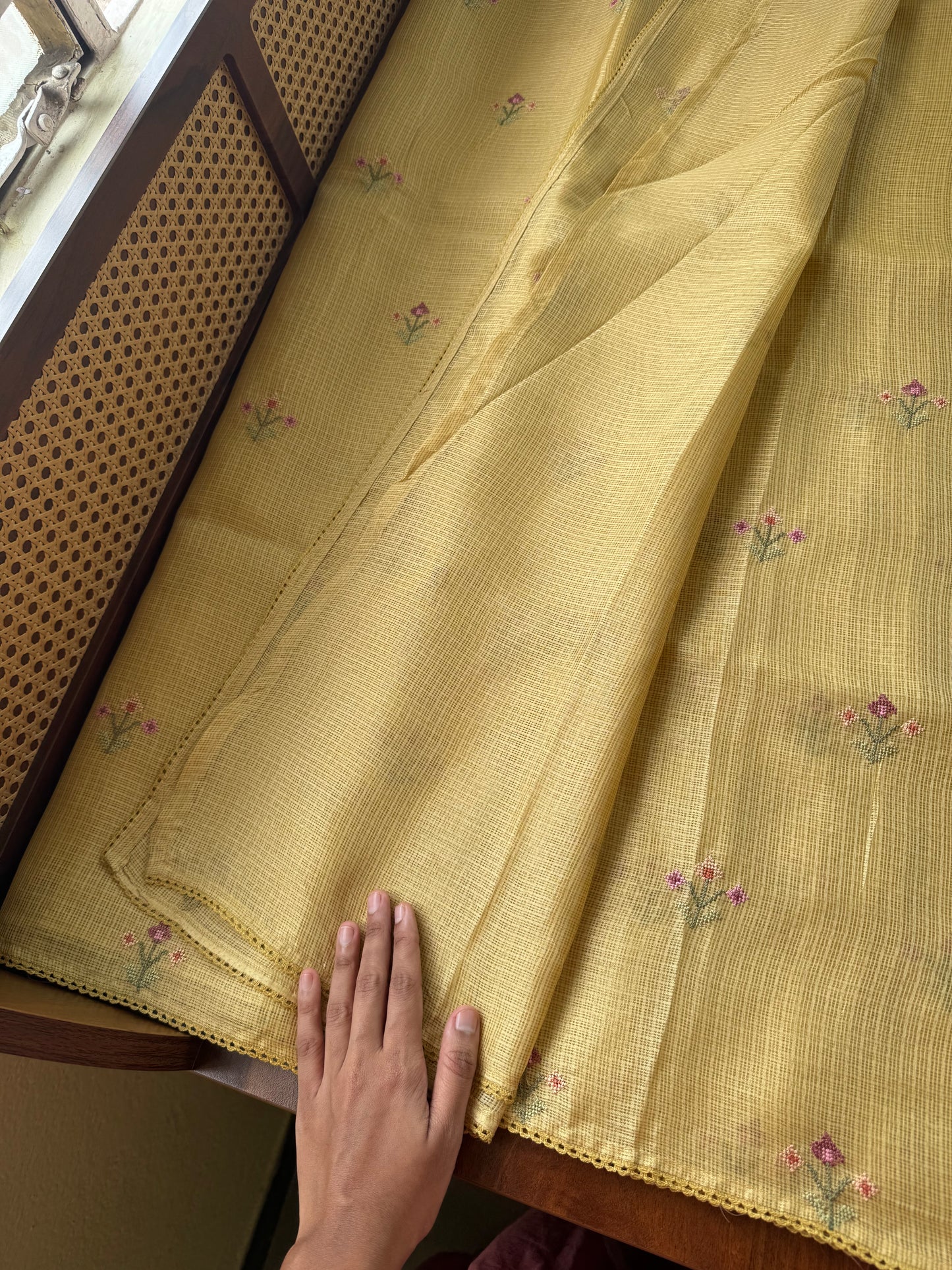 Embroidered Soft Kota Saree - Yellow