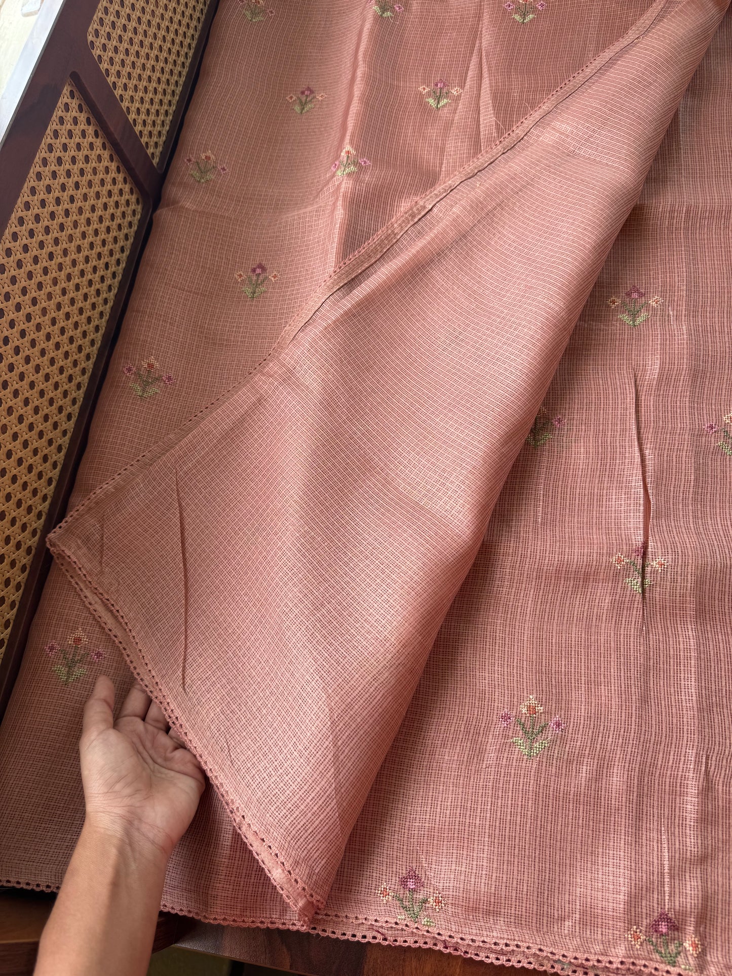 Embroidered Soft Kota Saree - Peach