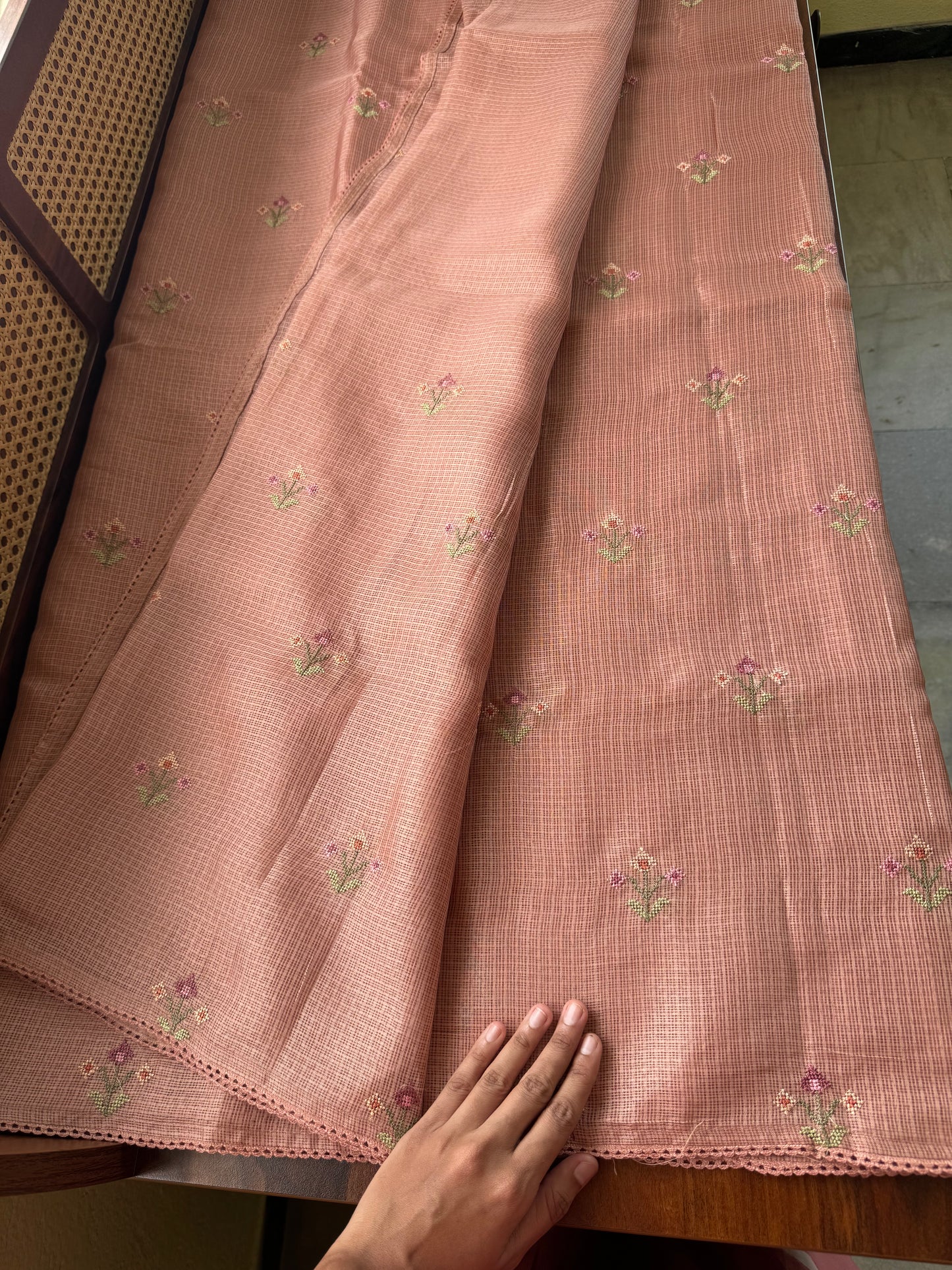 Embroidered Soft Kota Saree - Peach