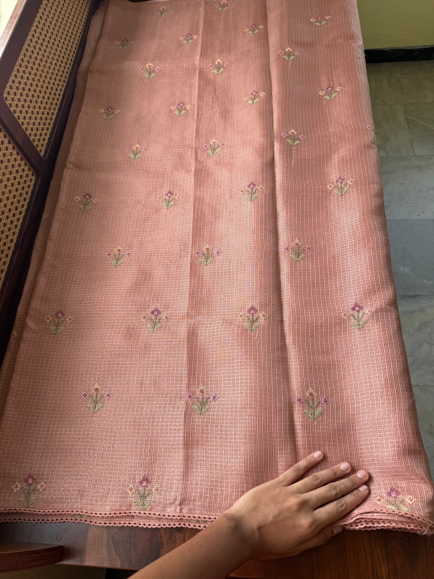 Embroidered Soft Kota Saree - Peach