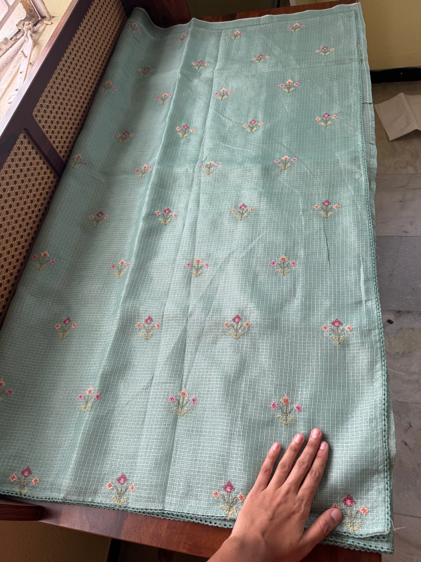 Embroidered Soft Kota Saree - Sea Green