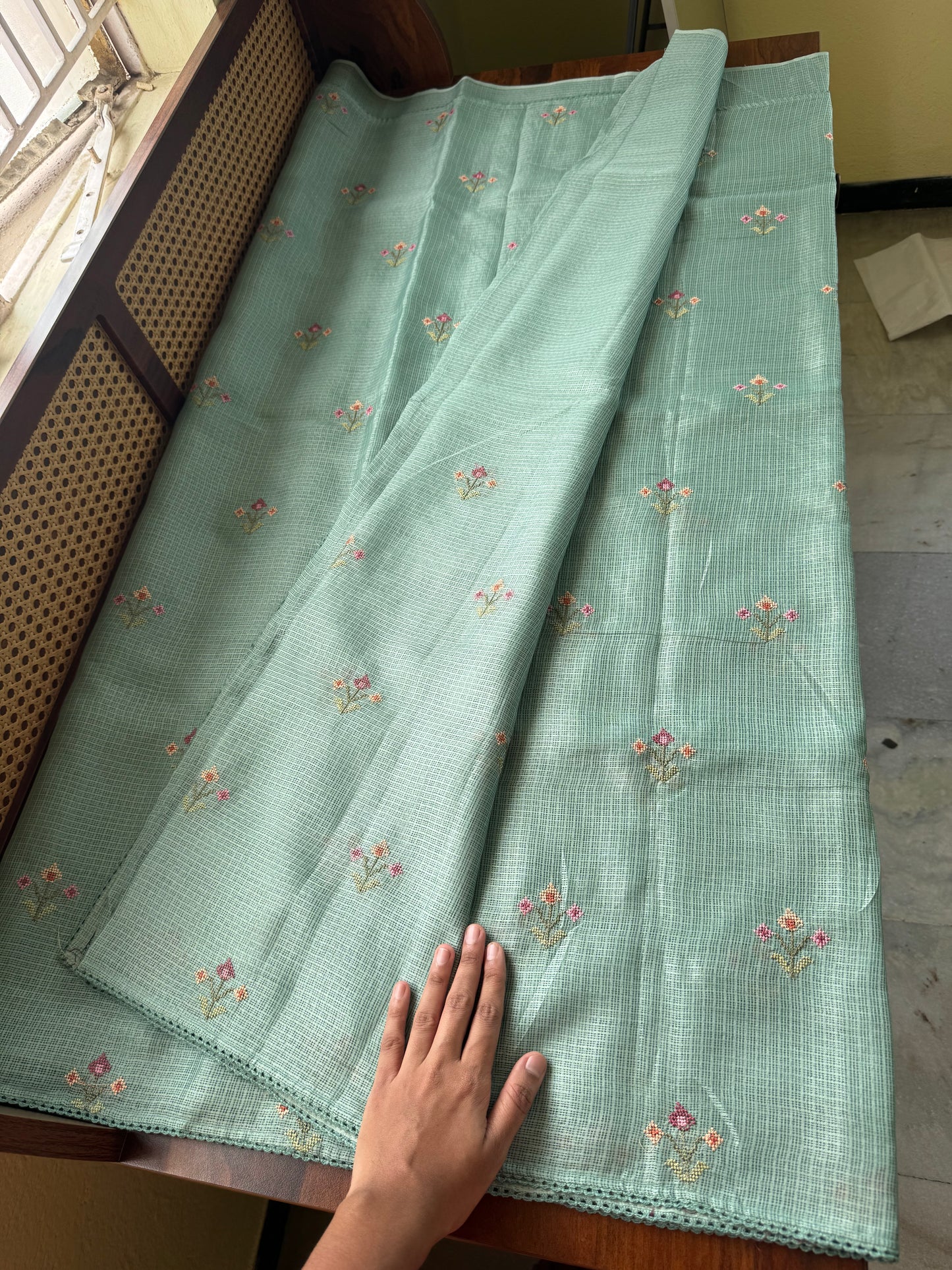 Embroidered Soft Kota Saree - Sea Green