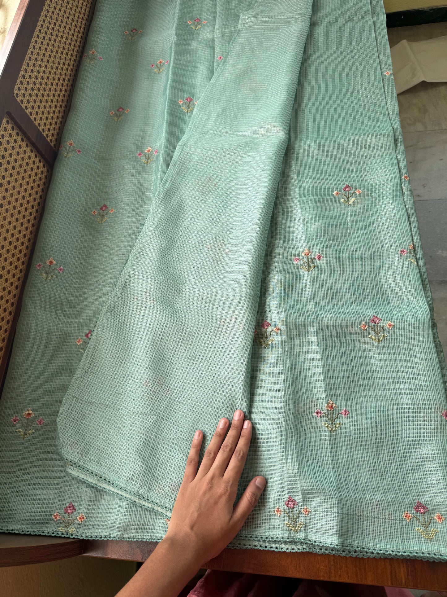 Embroidered Soft Kota Saree - Sea Green