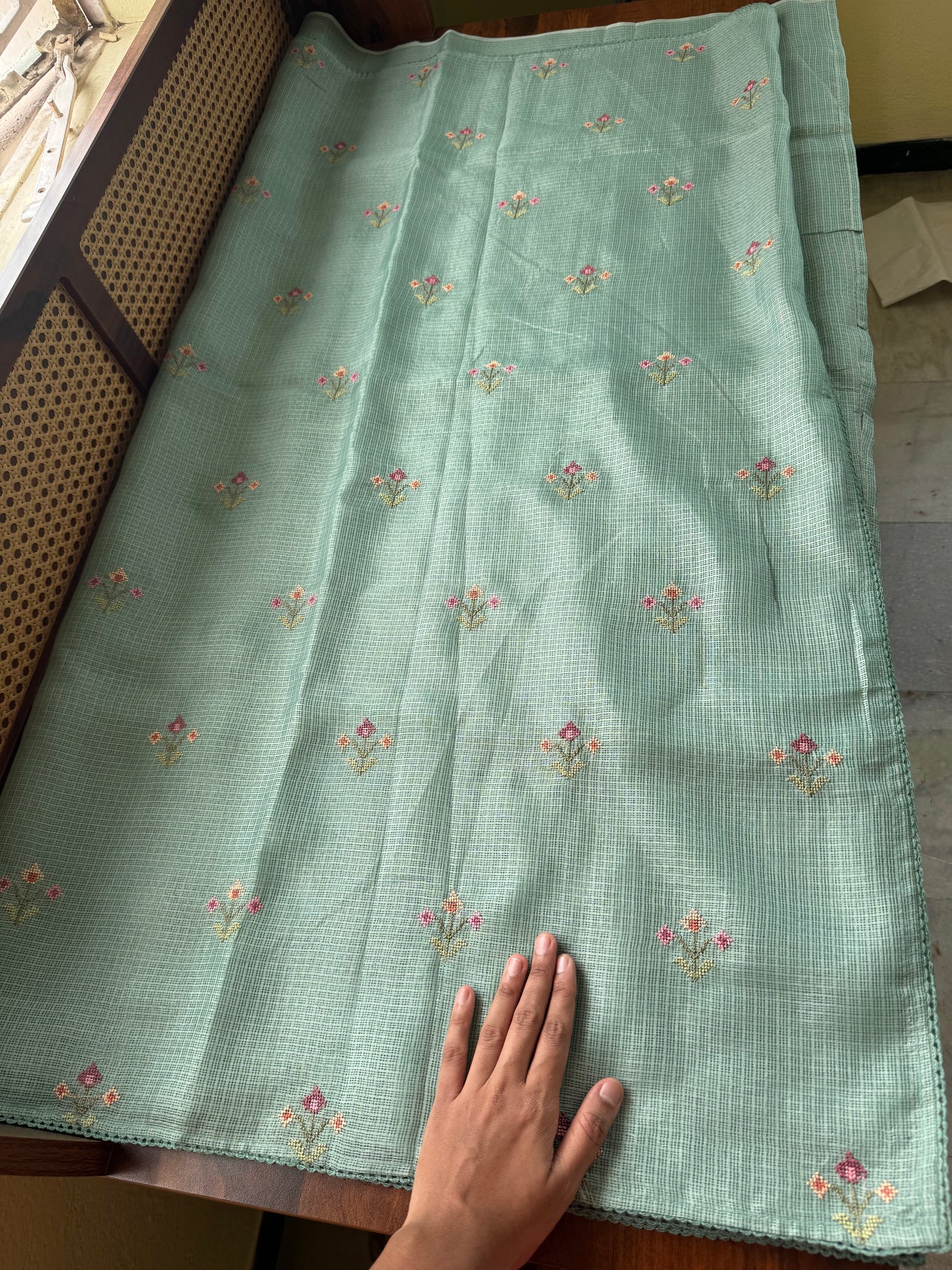 Embroidered Soft Kota Saree - Sea Green