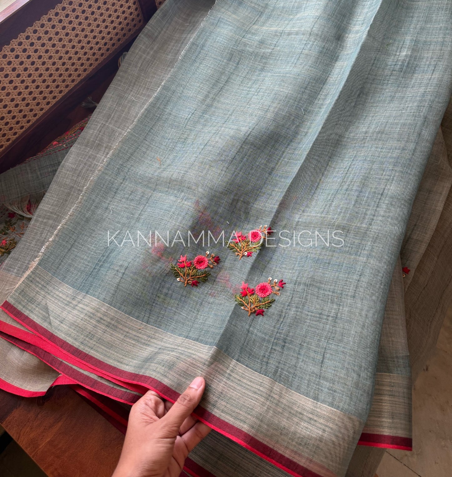 Premium Tissue Linen Sarees -Sage Green