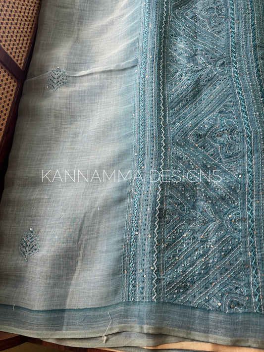 Premium Tissue Linen Sarees -Blue
