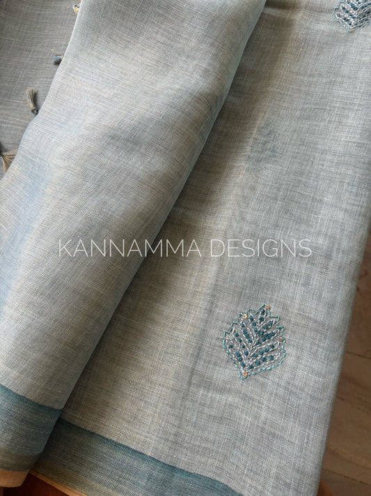 Premium Tissue Linen Sarees -Blue
