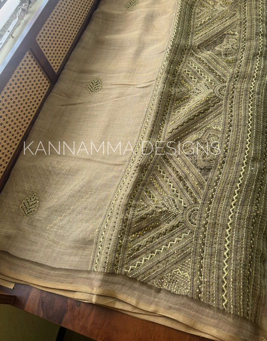 Premium Tissue Linen Sarees -Green