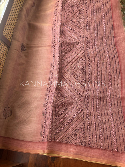 Premium Tissue Linen Sarees -Pink