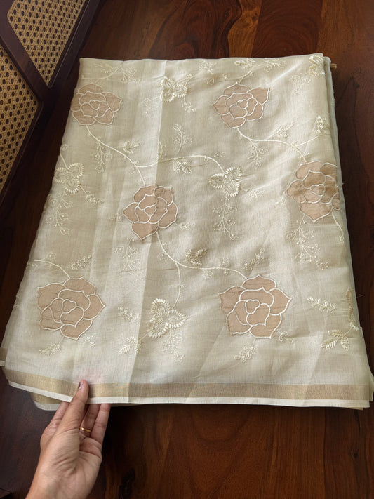 Mul Chanderi Tissue Saree - Cream & Golden