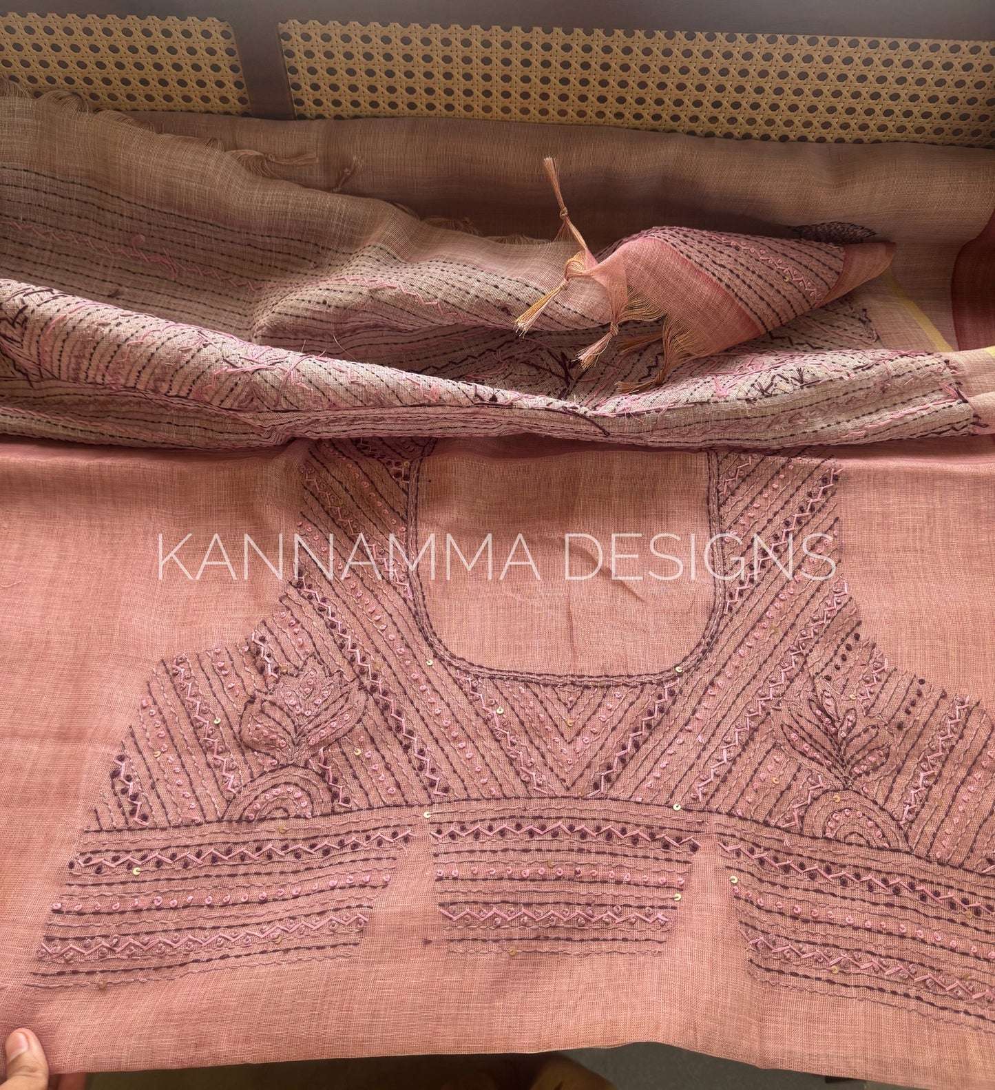Premium Tissue Linen Sarees -Pink