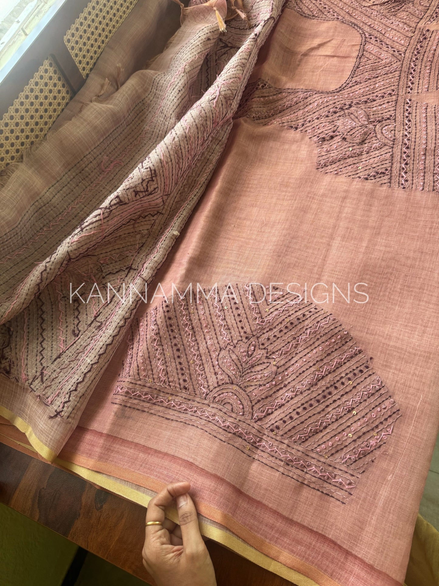 Premium Tissue Linen Sarees -Pink