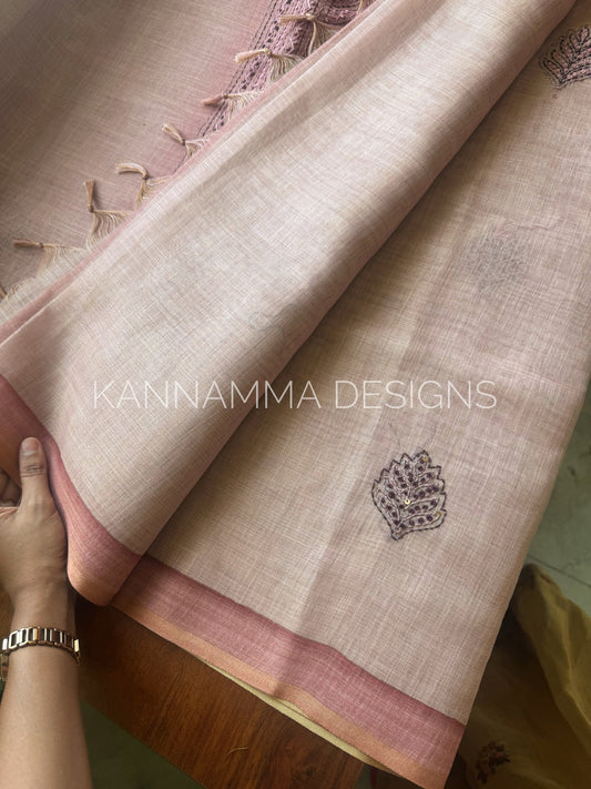 Premium Tissue Linen Sarees -Pink