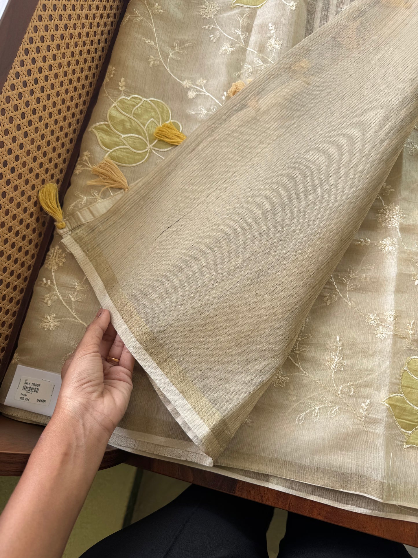 Mul Chanderi Tissue Saree - Cream & Yellow Golden