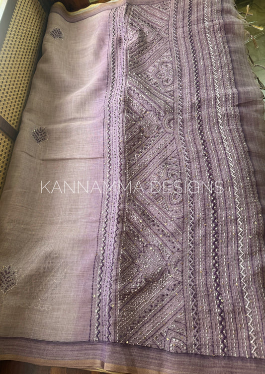 Premium Tissue Linen Sarees -Lavender