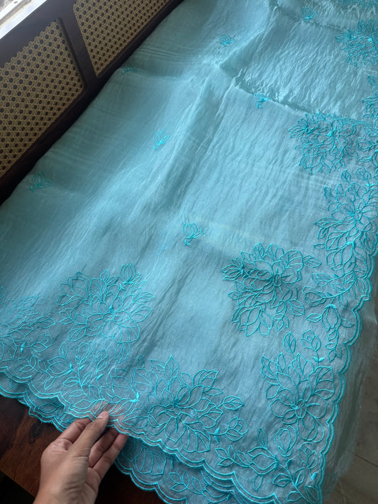 Tissue Organza Saree - Blue