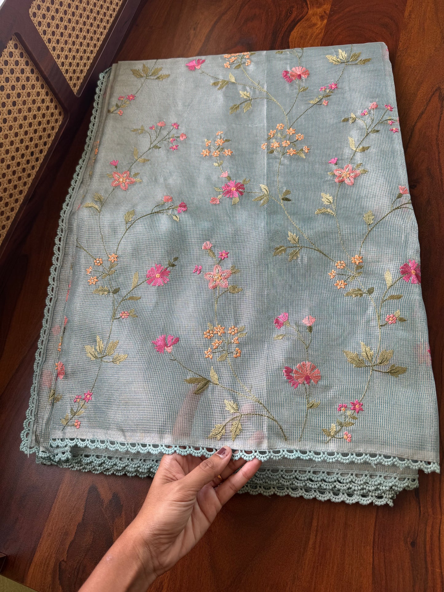 Floral Tissue Saree - Blue