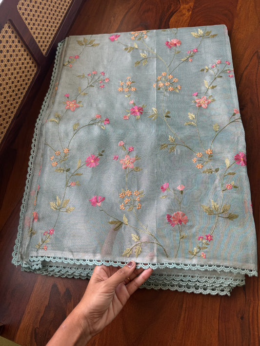 Floral Tissue Saree - Blue