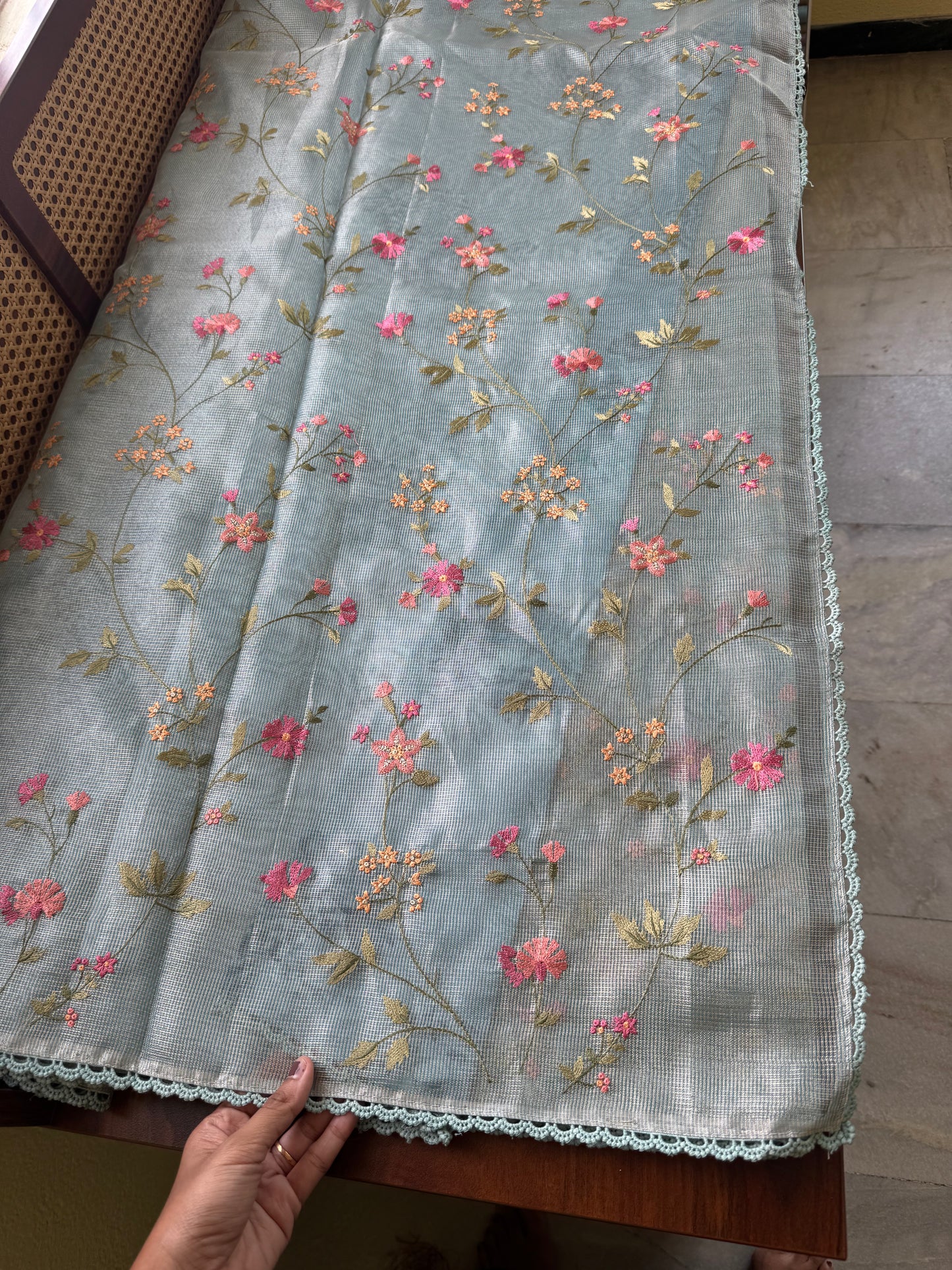 Floral Tissue Saree - Blue