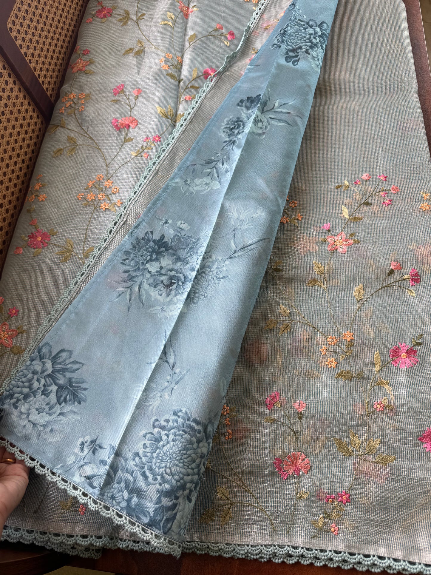 Floral Tissue Saree - Blue