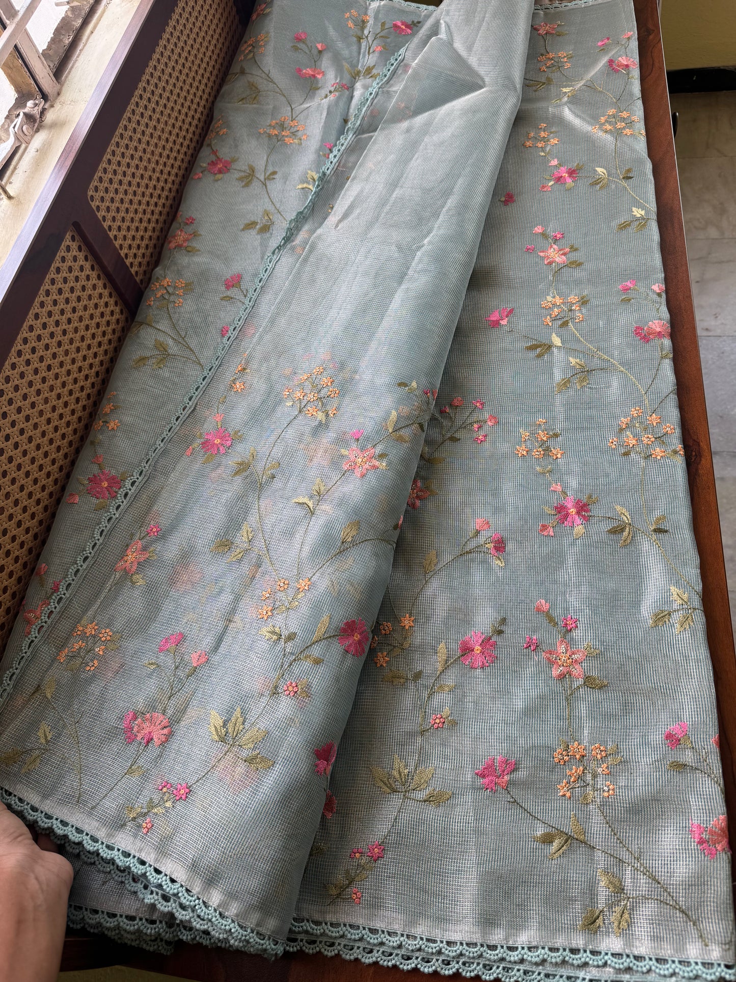 Floral Tissue Saree - Blue