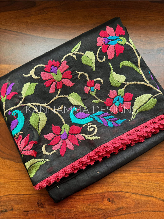 Tussar Edit : Mirror & Lace - Black