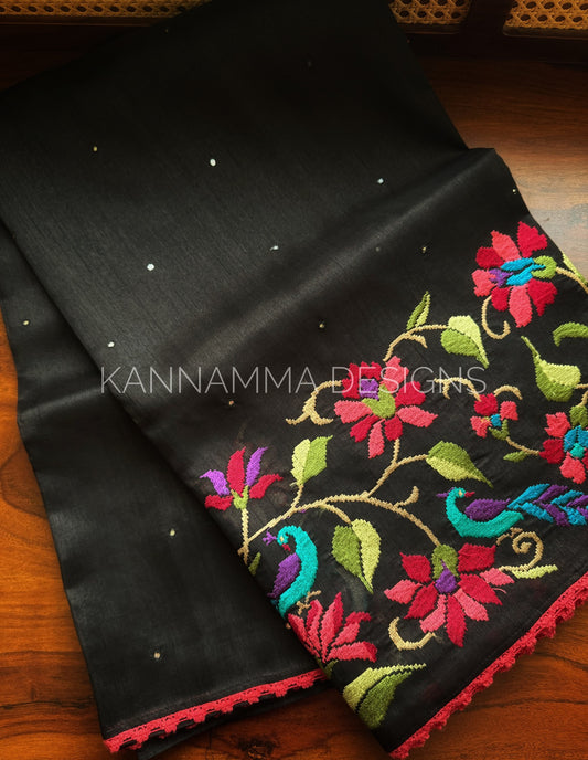Tussar Edit : Mirror & Lace - Black