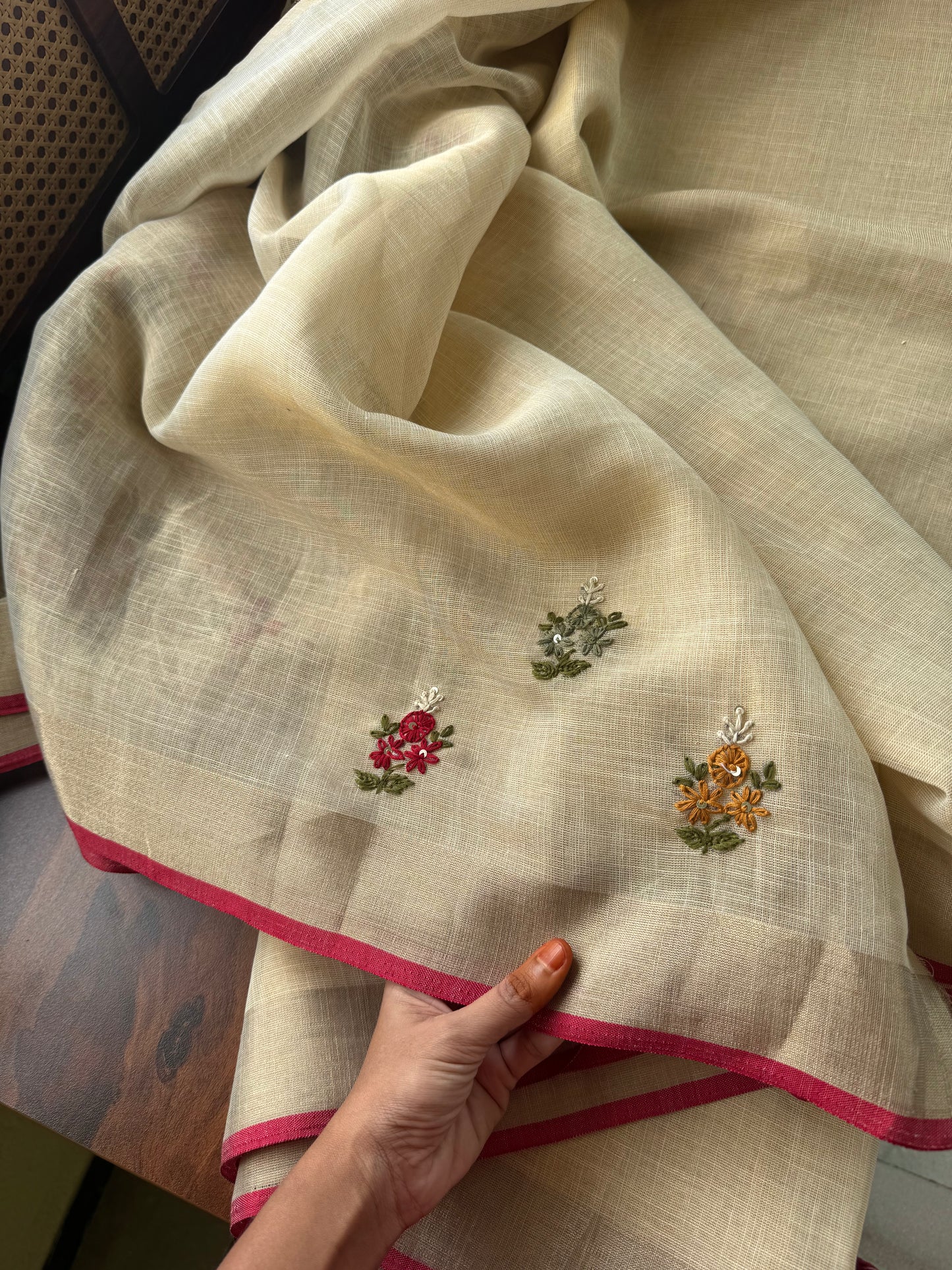 Premium Tissue Linen Sarees - Golden beige & Marigold