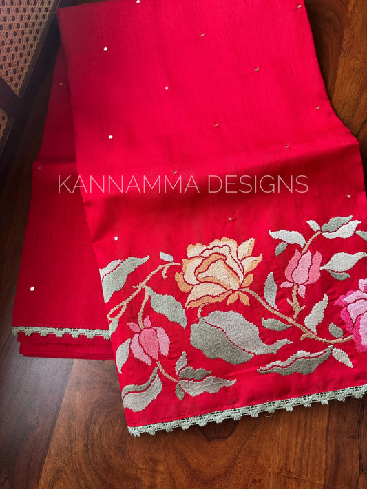 Tussar Edit : Mirror & Lace - Red