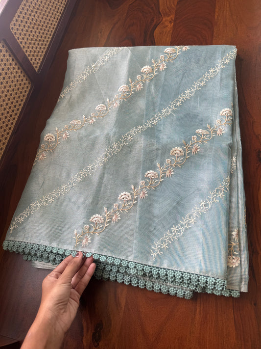 Floral Tissue Saree - Blue