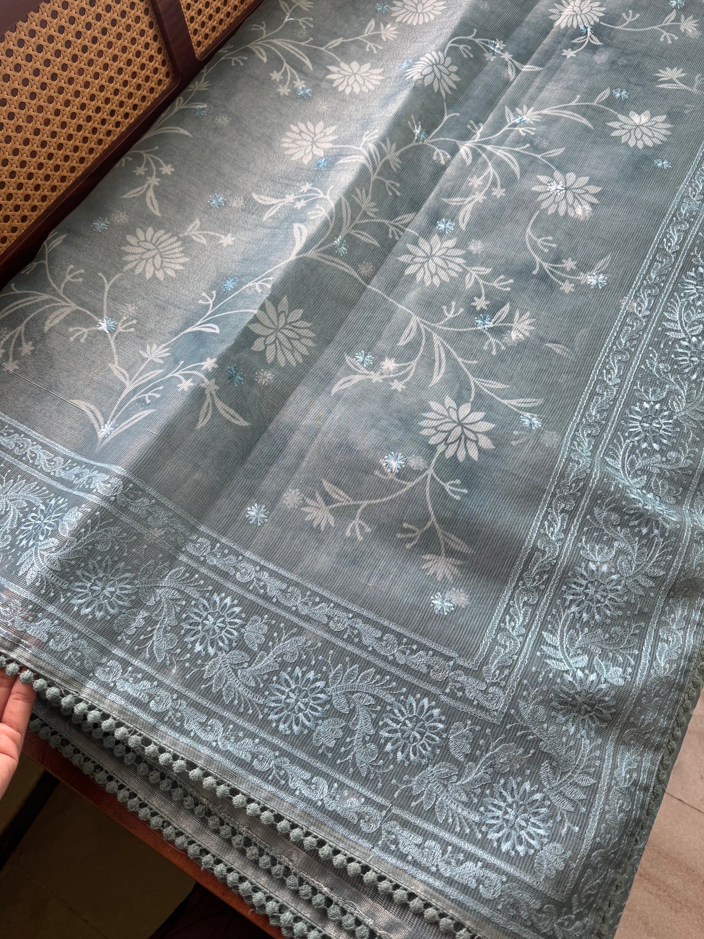 Premium Tissue Linen Sarees - Metallic Blue