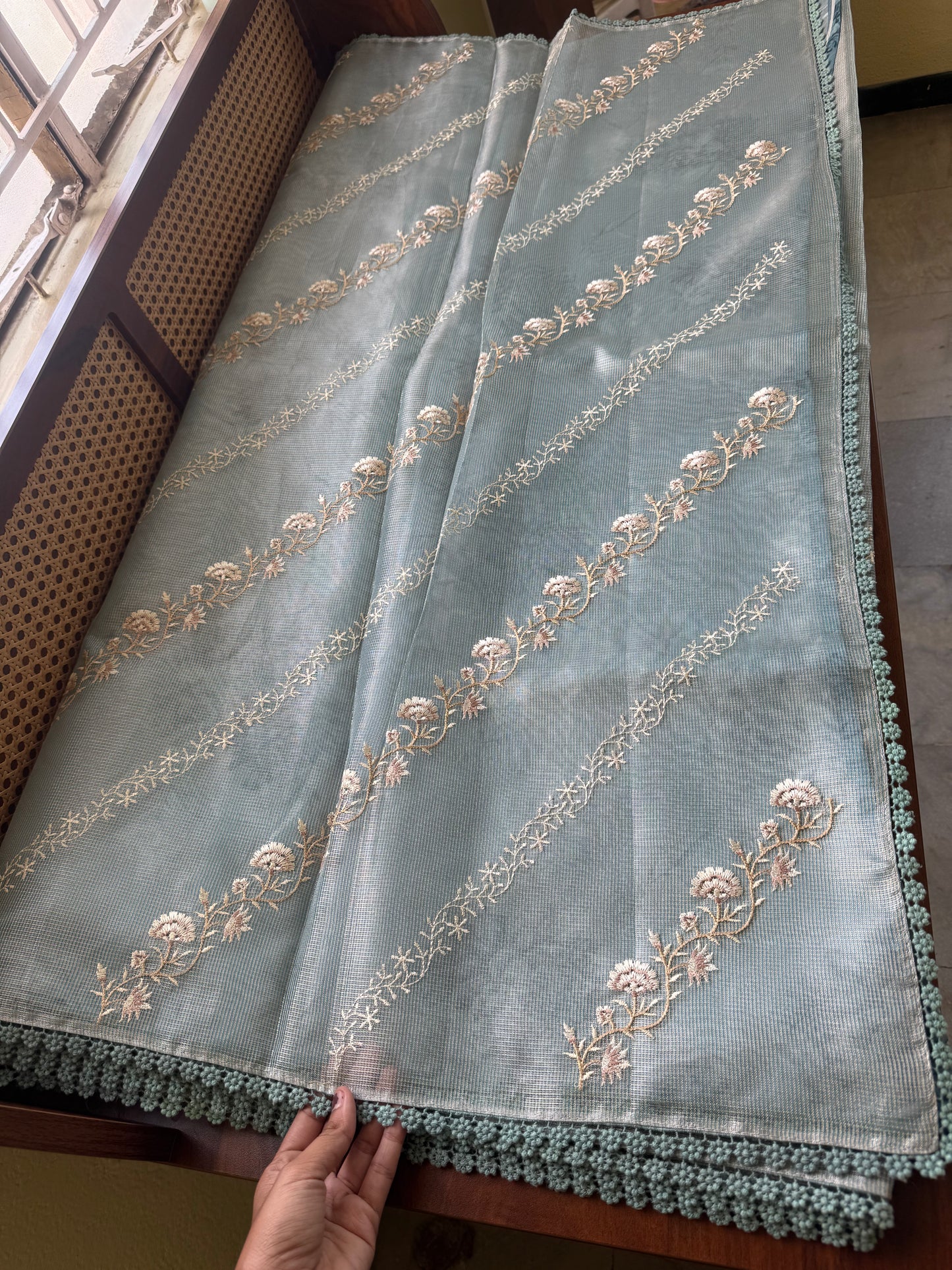 Floral Tissue Saree - Blue