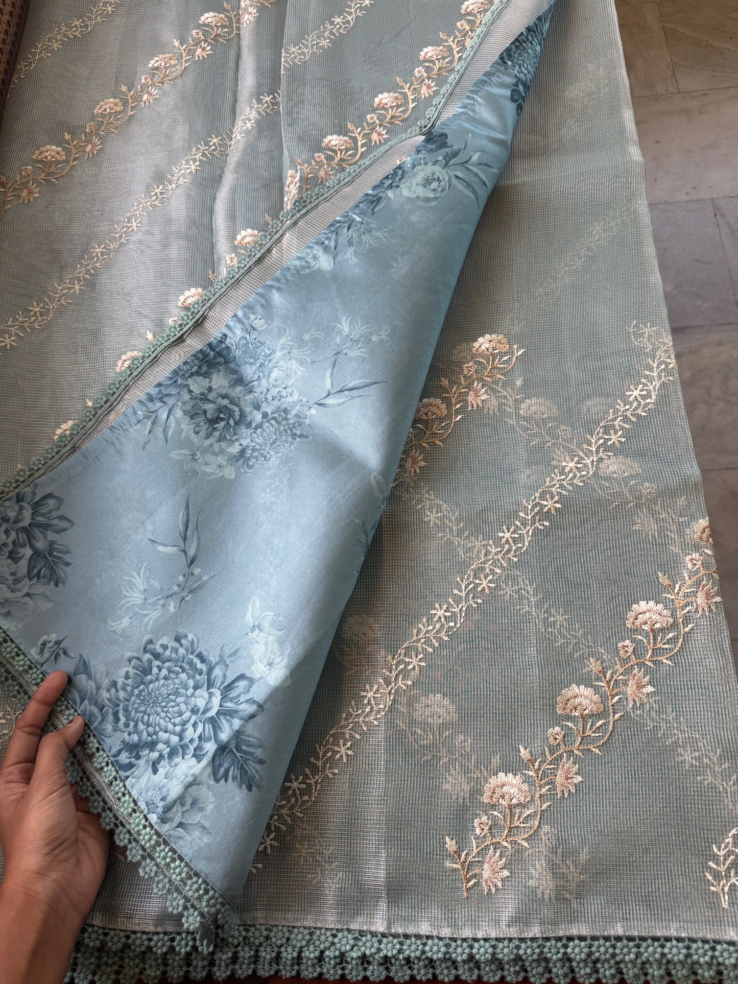 Floral Tissue Saree - Blue