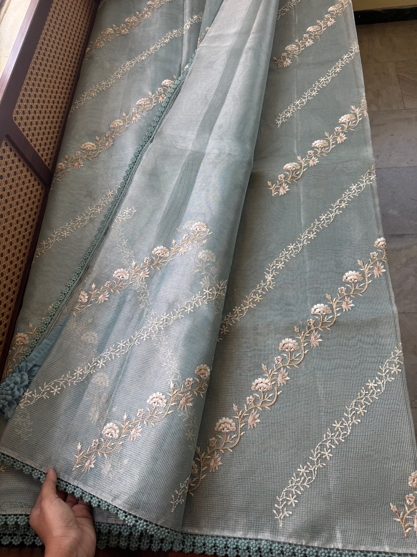 Floral Tissue Saree - Blue